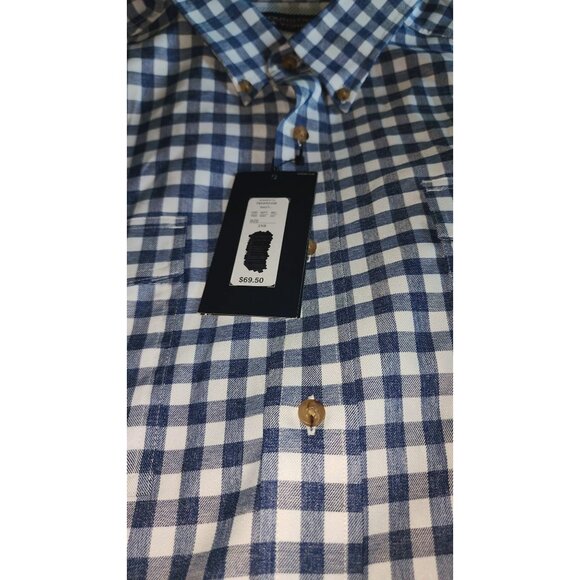 Roundtree & Yorke Men's 2XB Blue & White Check Button-Down Shirt Long Sleeve New - Picture 1 of 15